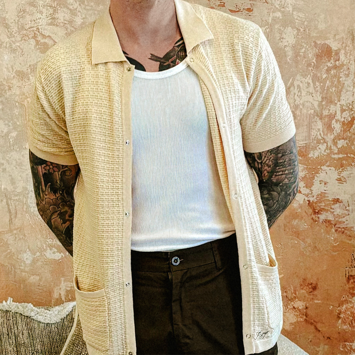 Vincent Textured Knit Polo - Beige