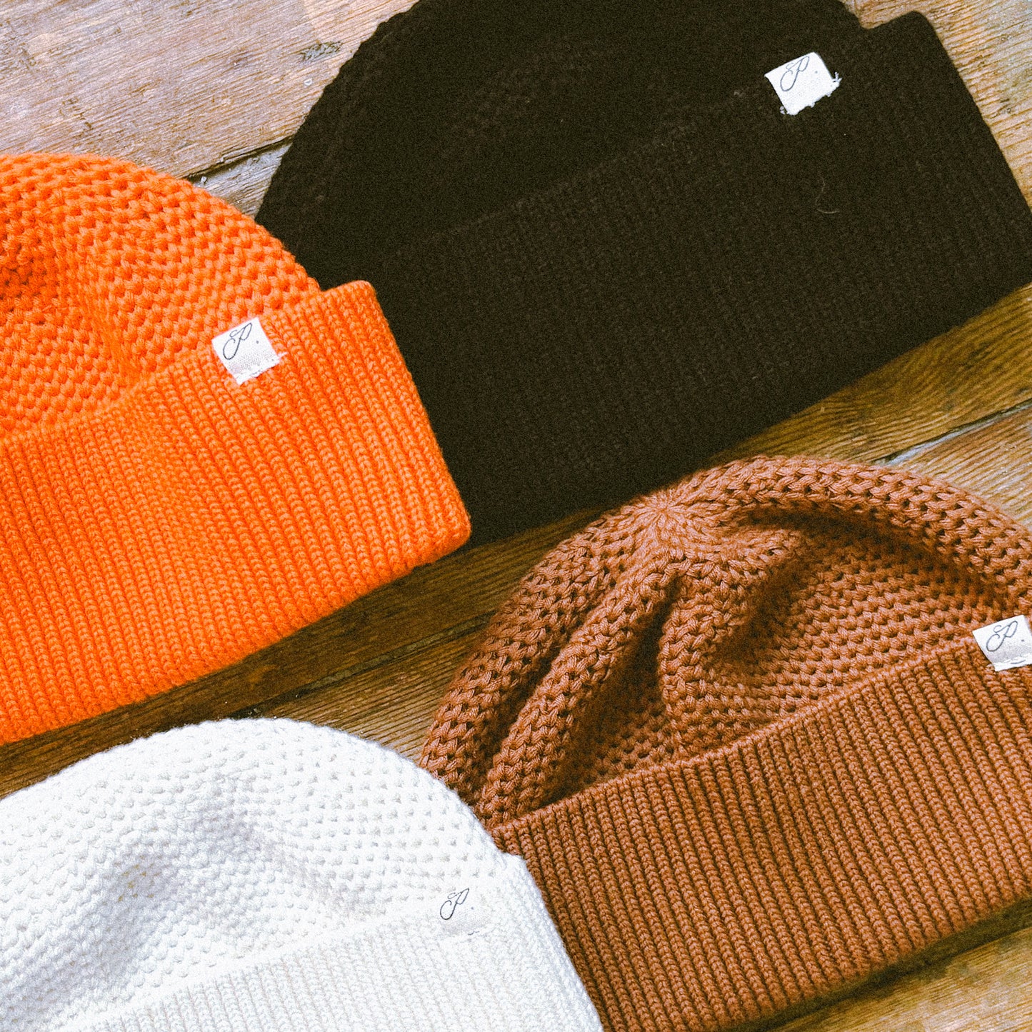 Black, orange, brown, cream, beanie, watch cap, tuck stitch, cotton, fall, winter, menswear, ribbed brim, Ppfff.