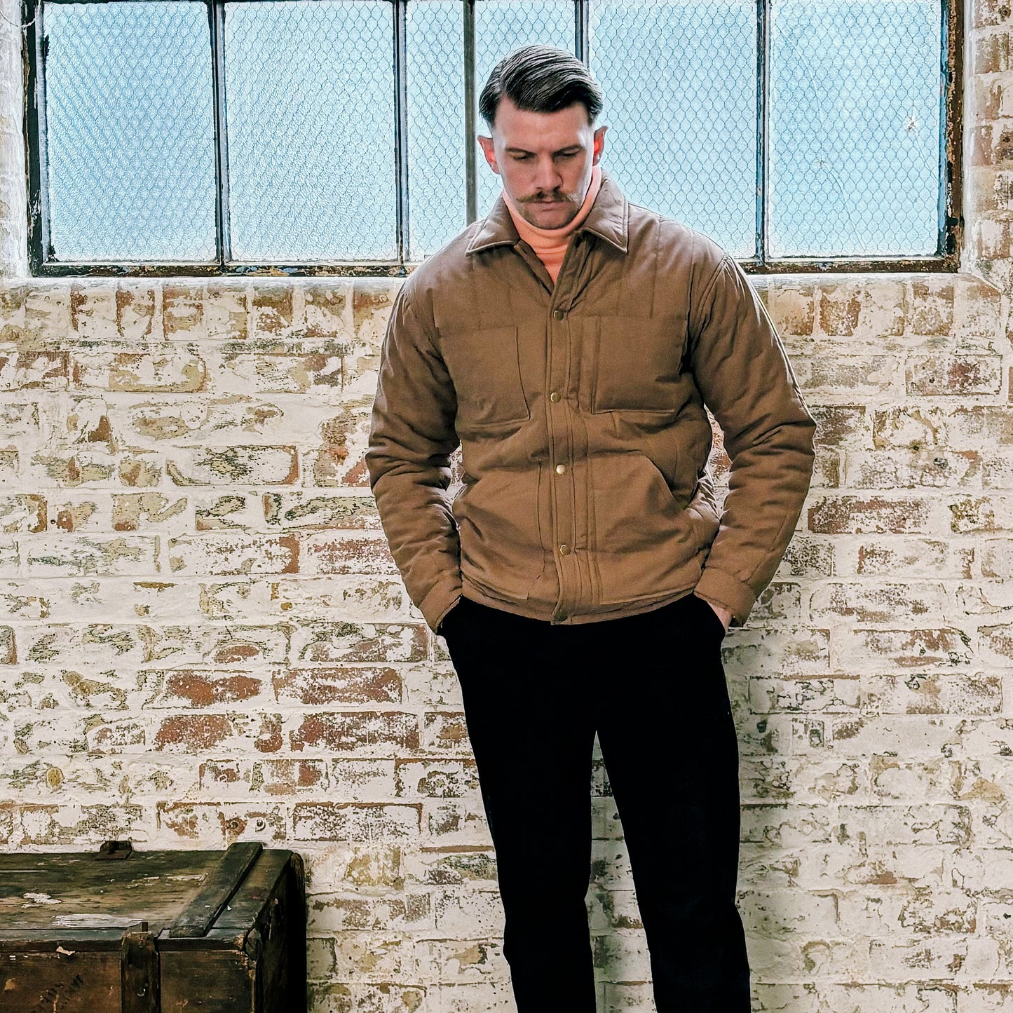 Brown, shirt, quilted, padded, cotton, pockets, workwear, menswear, fall, winter, long sleeve, warm, embroidery, Ppfff.