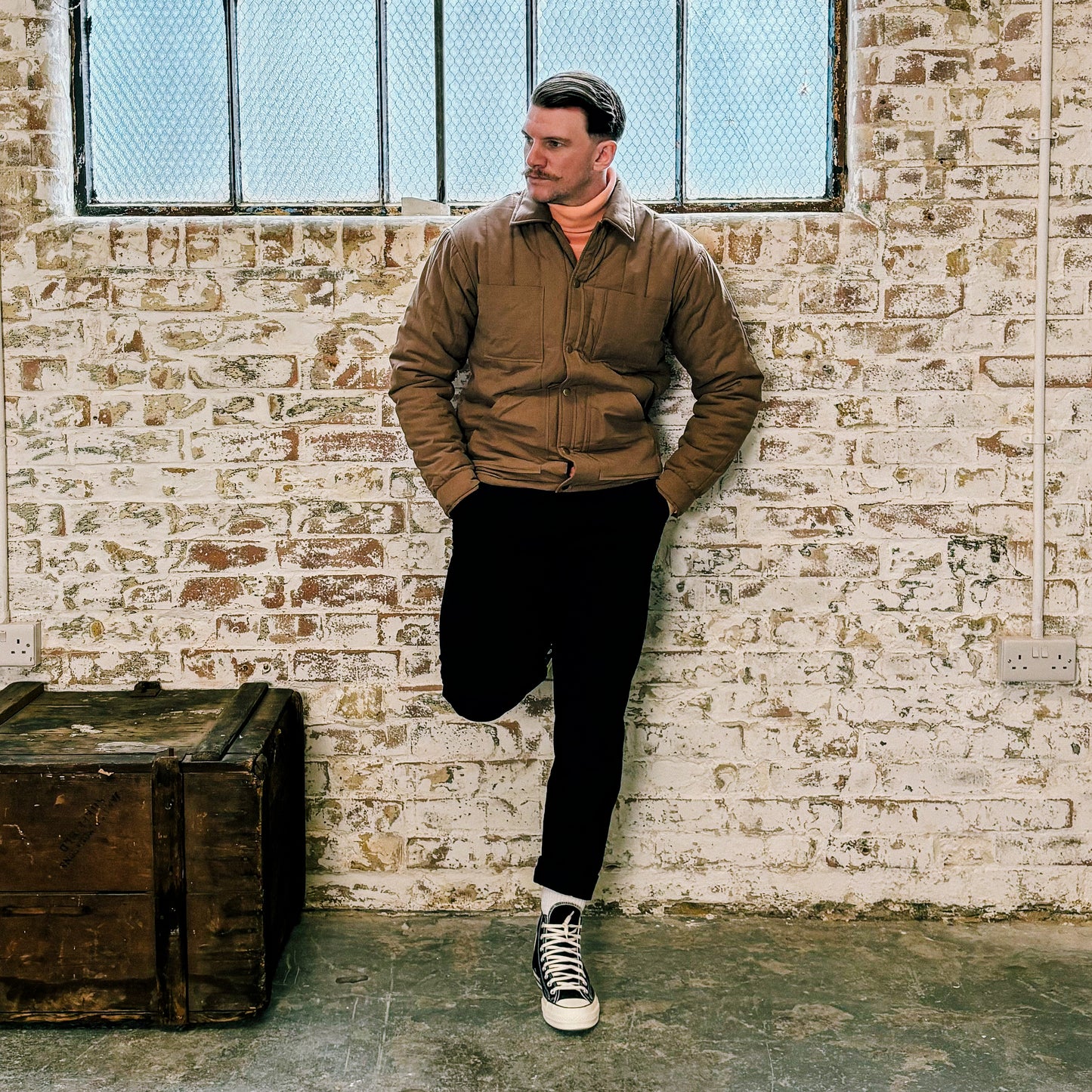 Brown, shirt, quilted, padded, cotton, pockets, workwear, menswear, fall, winter, long sleeve, warm, embroidery, Ppfff.