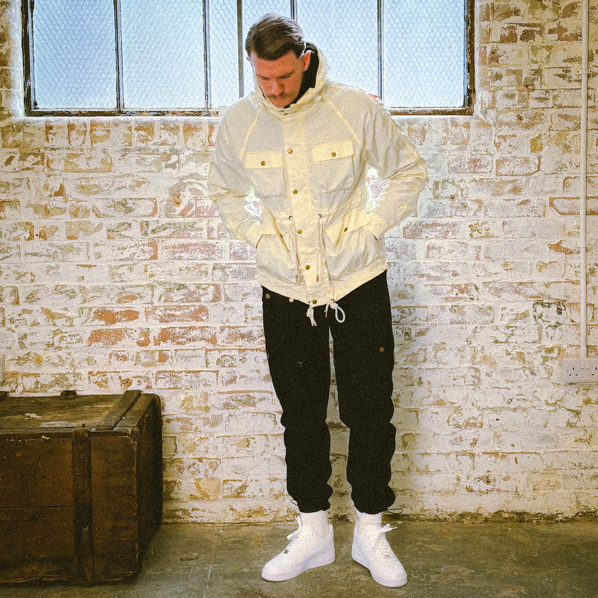 Ecru, parka coat, jacket, utility, military parka, fishtail parka, pockets, menswear, nylon, fall, winter, spring, summer, water repellent, lightweight, Ppfff.