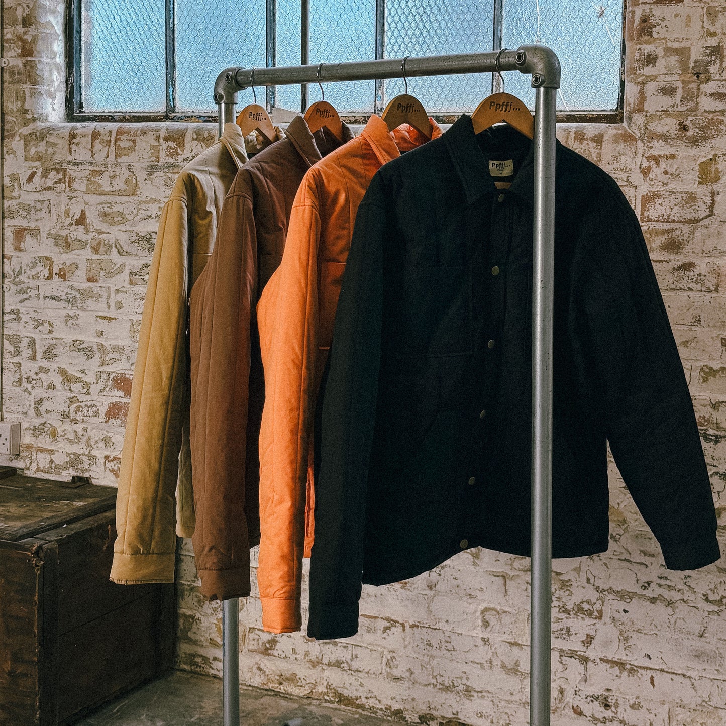 Brown, beige, orange, black, shirt, quilted, padded, cotton, pockets, workwear, menswear, fall, winter, long sleeve, warm, insulated, embroidery, Ppfff.