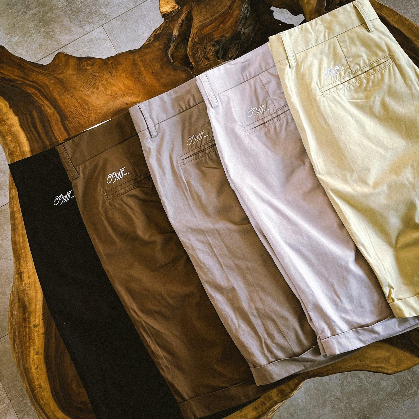 Grey, light grey, black, brown, cream, cotton, twill, shorts, pleated, pleats, pleated shorts, belt loops, relaxed fit, spring, summer, essentials, menswear, casual, Ppfff.