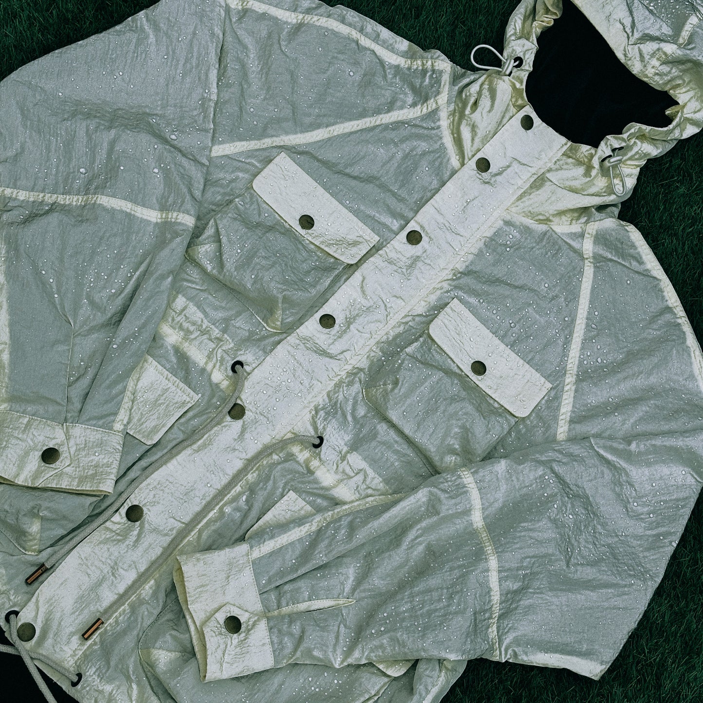 Ecru, parka coat, parka, military parka, utility, fishtail parka, menswear, nylon, lightweight, bungee adjusters, fall, winter, spring, summer, water repellent, hood, Ppfff.