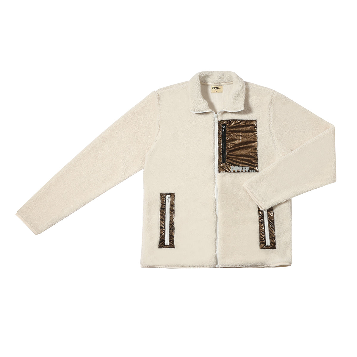 Cream, sherpa, polyester, fleece, fall, winter, menswear, pockets, zipper, Ppfff.