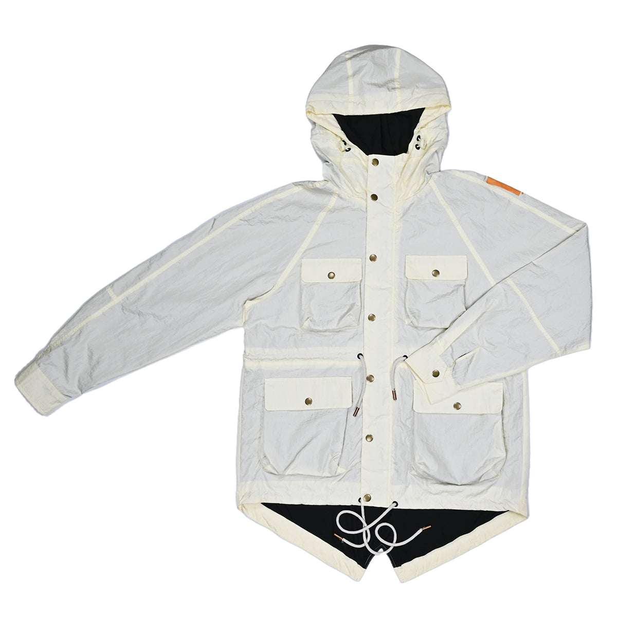 Parka coat, jacket, nylon, water repellent, brass buttons, YKK zipper, adjustable hood, adjustable drawcords, fishtail parka, pockets, utility, fall, winter, lightweight, military parka, menswear, fall essentials, Ppfff.