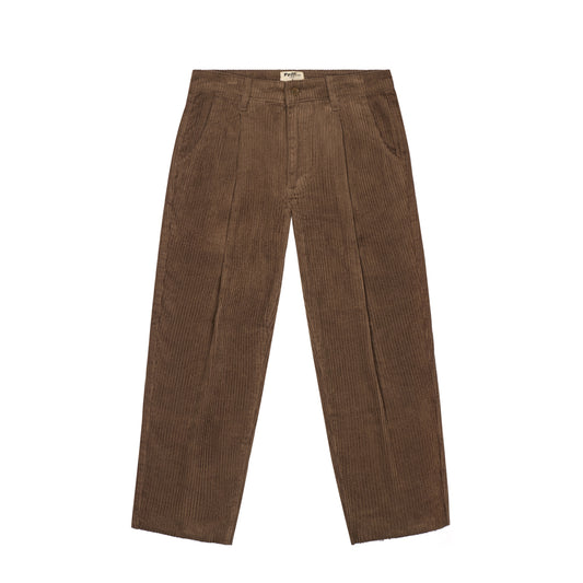 Brown corduroy pants on a white background