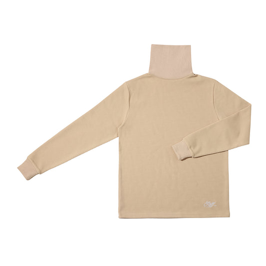 Ppfff, roll neck, beige, waffle, cotton, long sleeved, flat image white background.