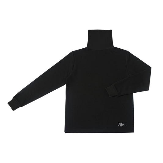 Ppfff, roll neck, black, waffle, cotton, embroidery, flat image, white background, long sleeved.